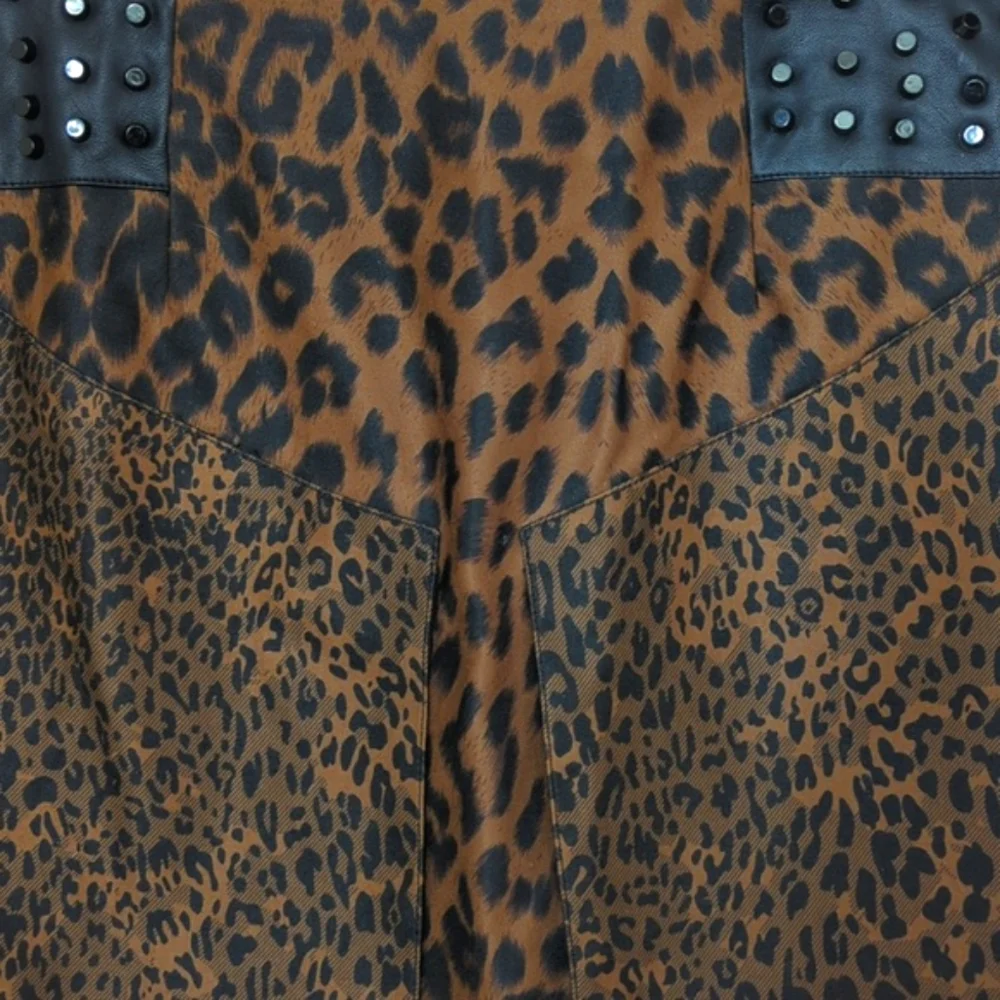 english rose Animal Print Faux Leather Metal Stud Asymmetrical Mini Skirt Small